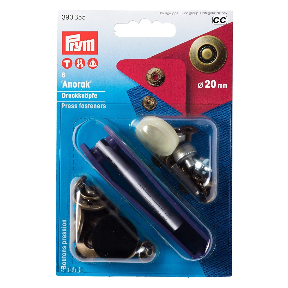Prym Druckknöpfe Anorak (20 mm/ messing/ 6 St./ inkl. Werkzeug)