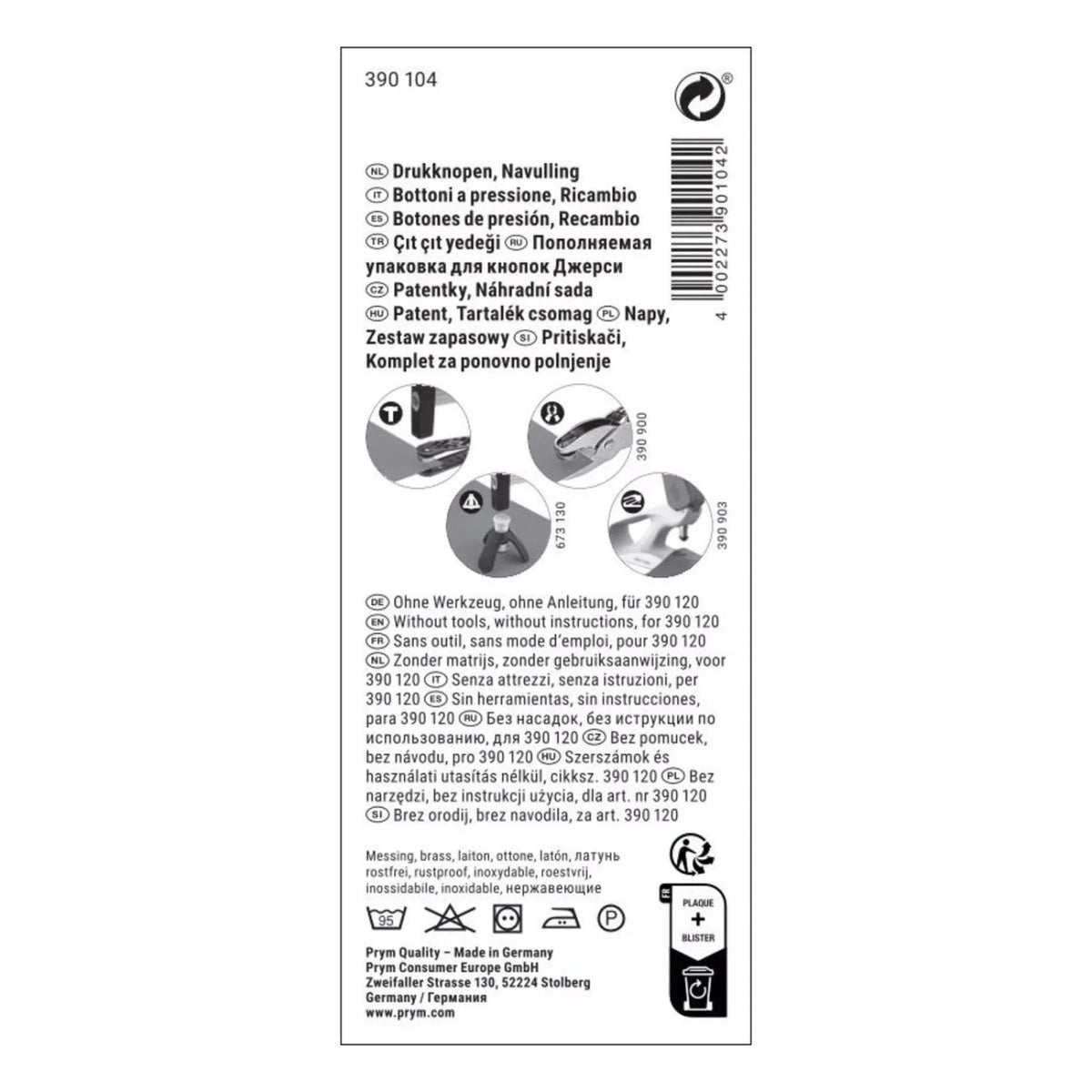 Prym Jersey Druckknöpfe mit Kappe Nachfüllset (10 mm/ silberfarbig/ 20 St.)