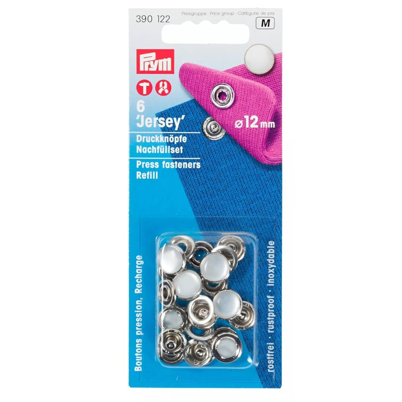 Prym Jersey Druckknöpfe Nachfüllset (12 mm/ silberfarbig/ weiß/ 6 St.)