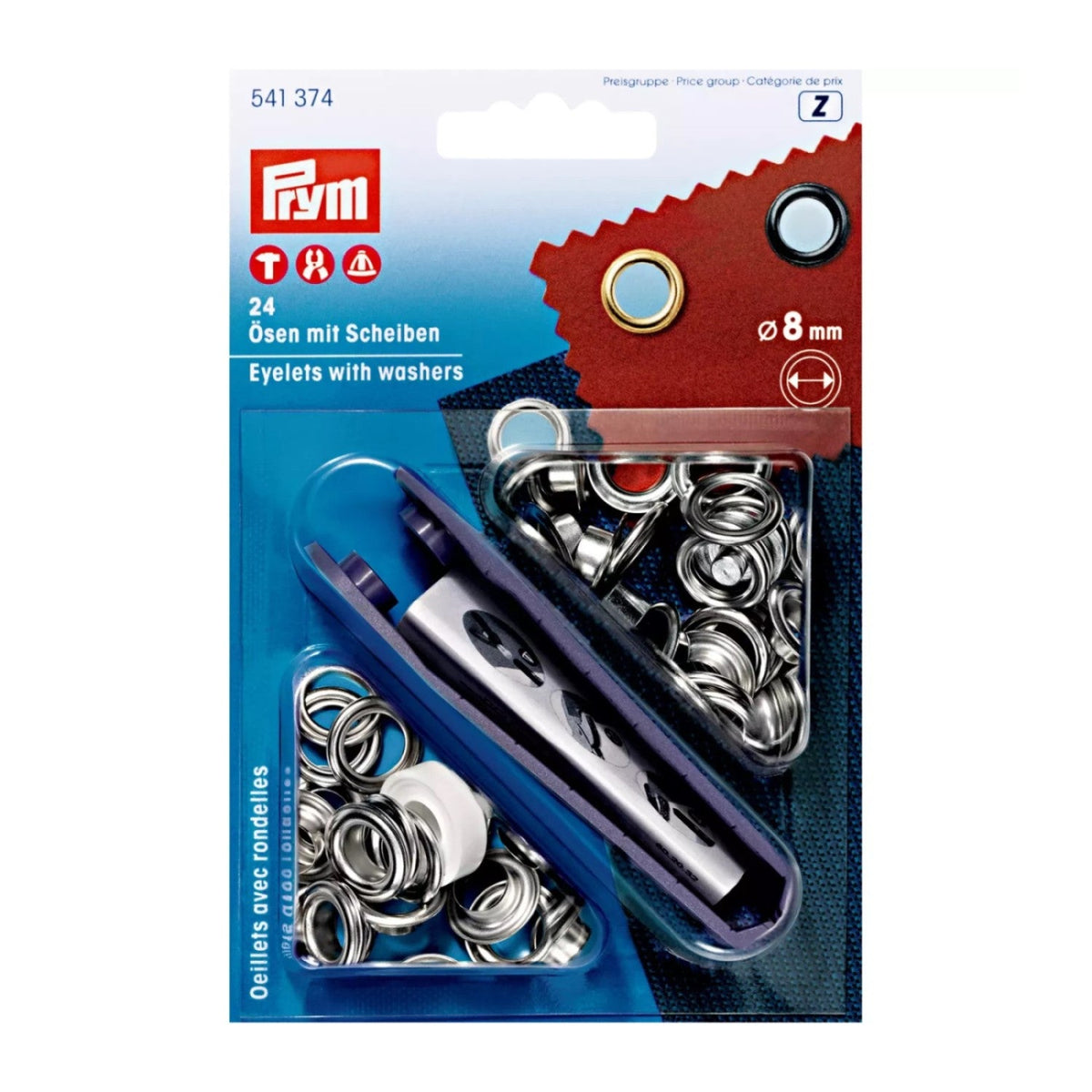 Prym Ösen mit Scheiben (8 mm/ silberfarbig/ 24 St./ inkl. Werkzeug)