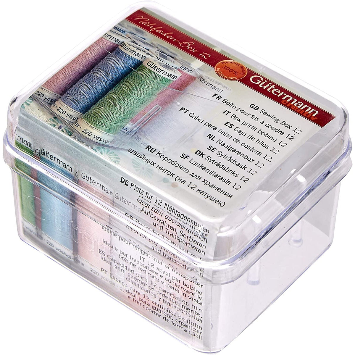Gütermann Nähgarn-Box Acryl ungefüllt (für 12 Spulen/ 200 m/ 9,4 x 6,2 x 6,8 cm)