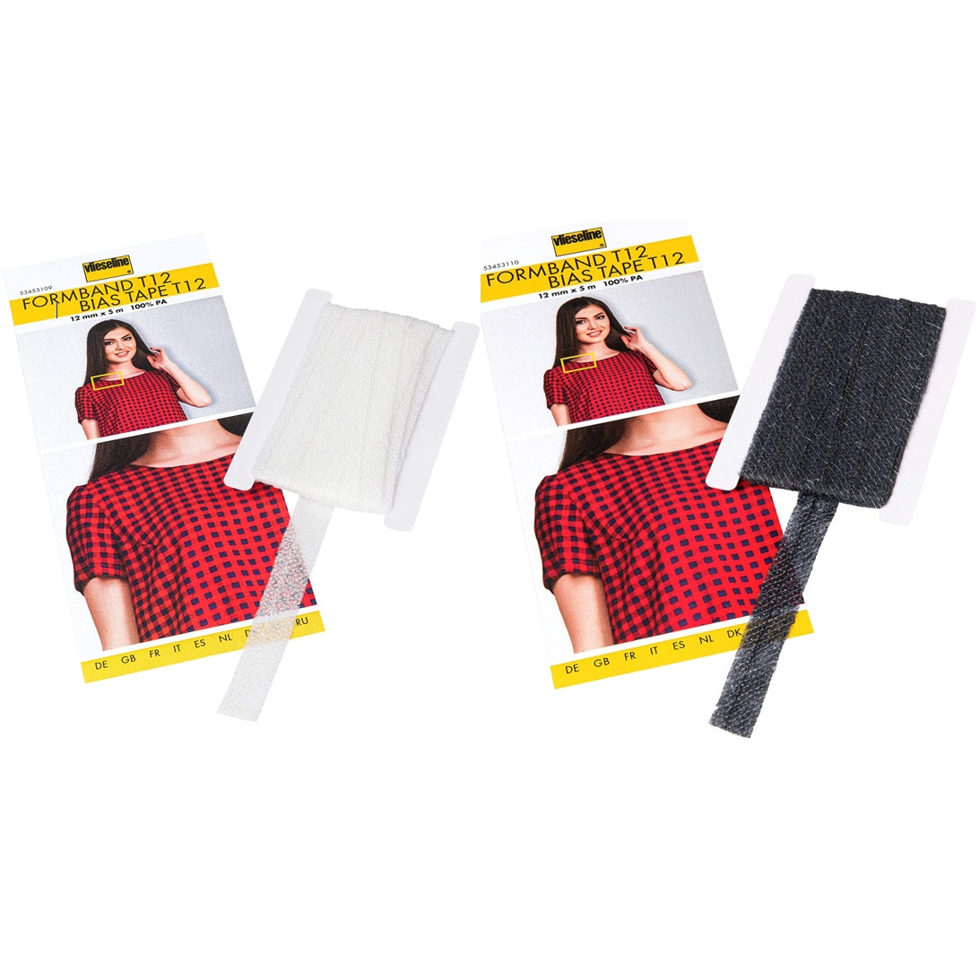 Vlieseline Formband T12 (1,2 cm x 5 m/ weiß/grafit)