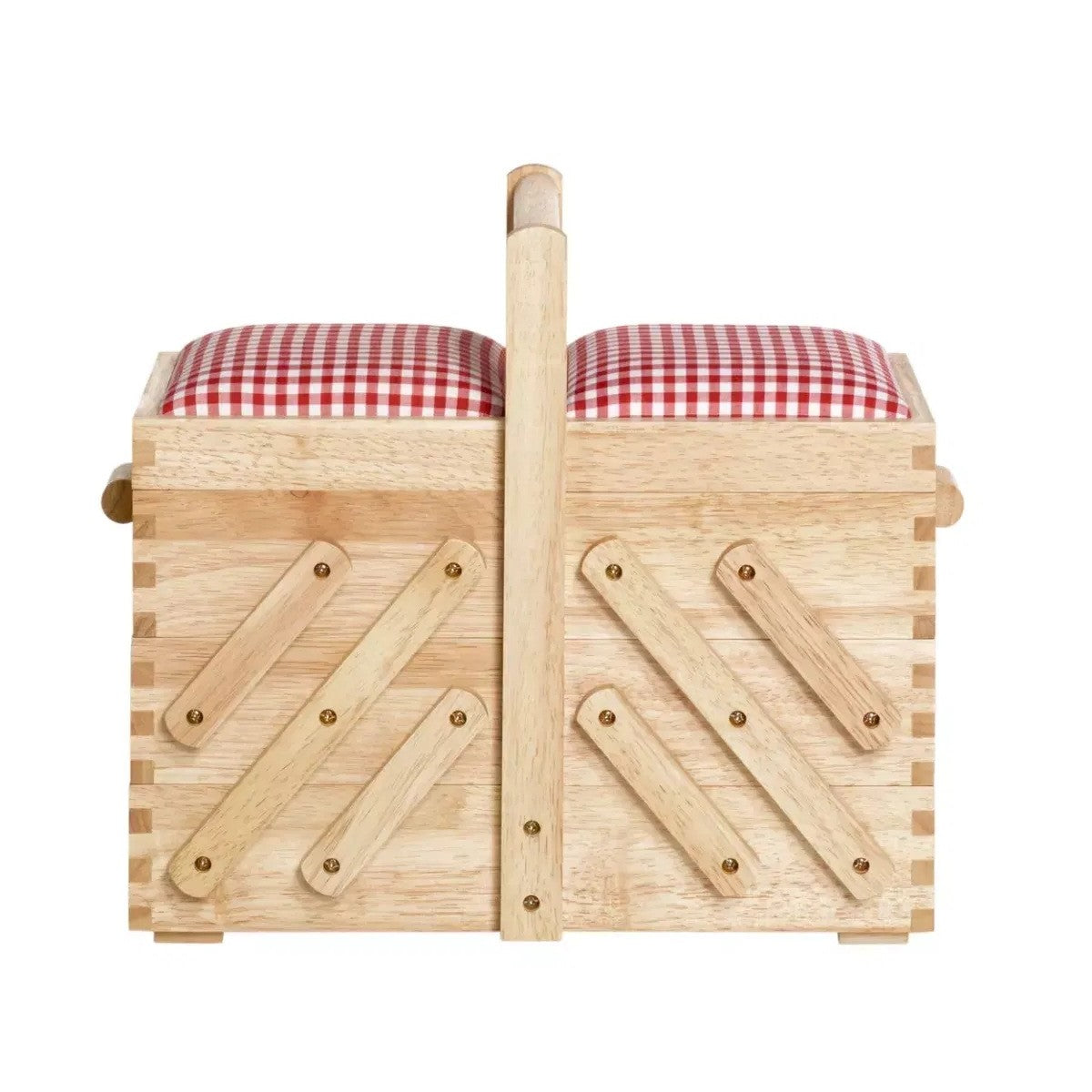 Prym Nähkasten Holz M (hell/ rot-weißer Vichy-Karostoff)