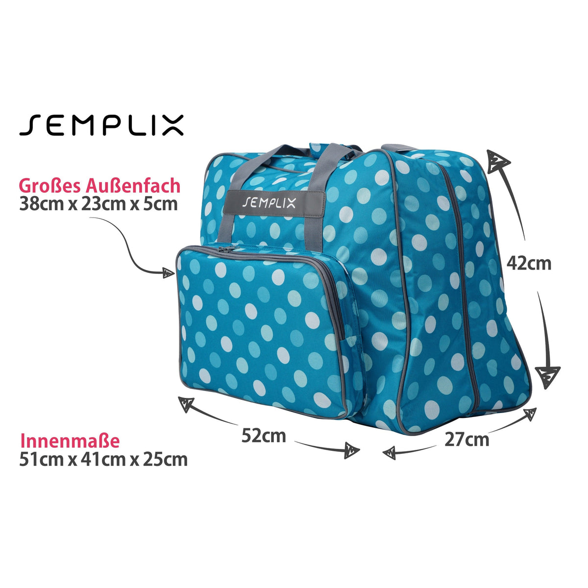 Semplix Nähmaschinentasche XL Polka Dots (petrol/türkis)