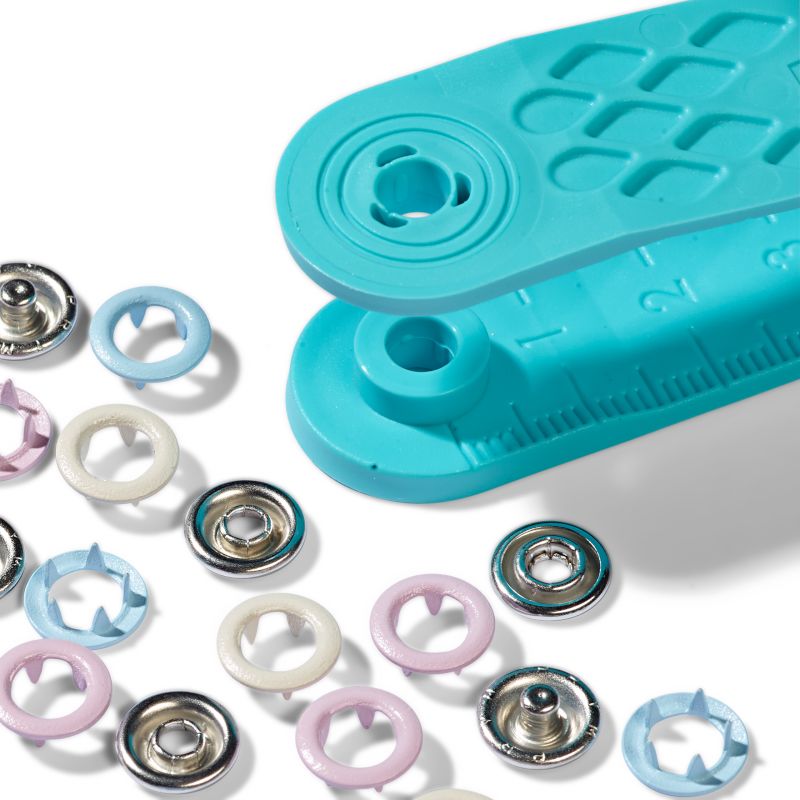Prym Love Jersey Druckknöpfe (8 mm/ rosa/ hellblau/ perle/ 21 St./ inkl.Werkzeug)