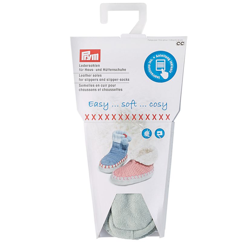 Prym Ledersohlen für Haus- und Hüttenschuhe (hellgrau/ versch. Größen)