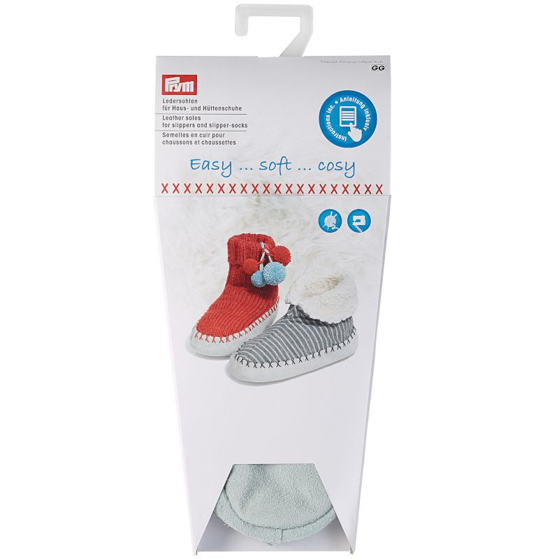 Prym Ledersohlen für Haus- und Hüttenschuhe (hellgrau/ versch. Größen)
