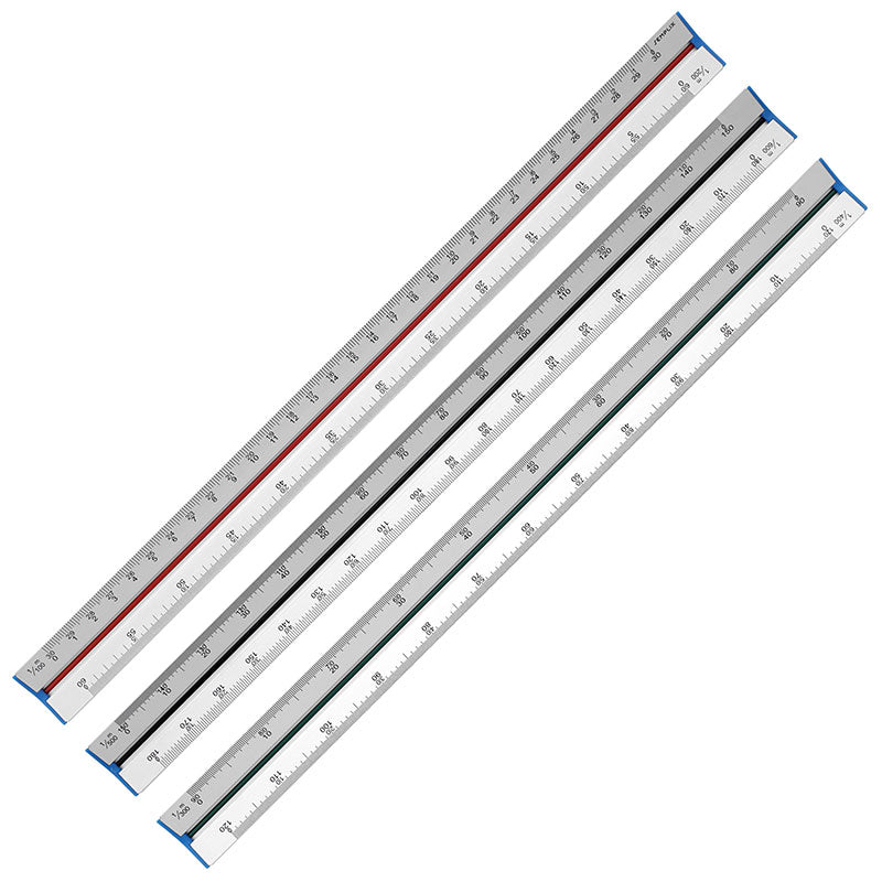 Semplix Aluminium Dreikantlineal (32 x 2,6 x 2,6 cm/ 6 verschiedene Skalen)