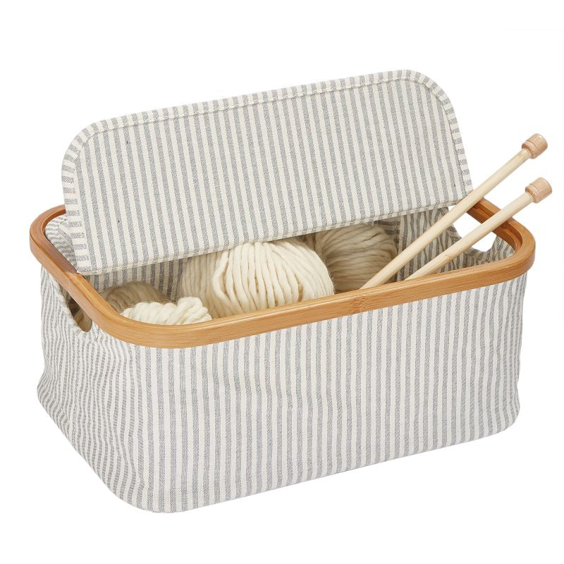 Prym Box Canvas & Bamboo (38 x 26 x 16 cm/ faltbar/ grau-creme gestreift)