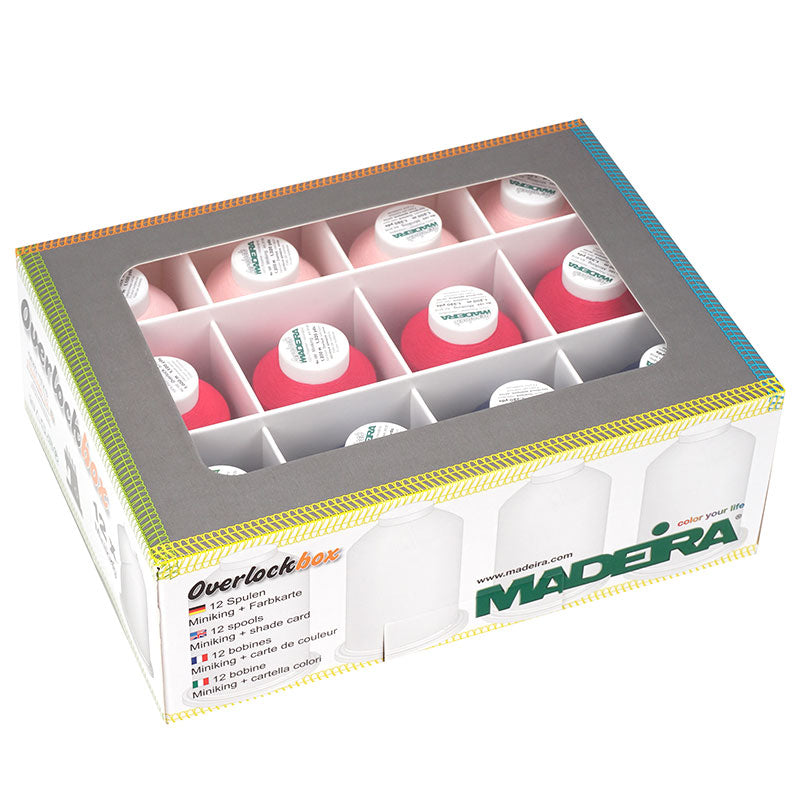 Madeira Aerolock + Aeroflock Overlockbox (12 Konen/1000 m /rosa/ pink/ dunkelblau)