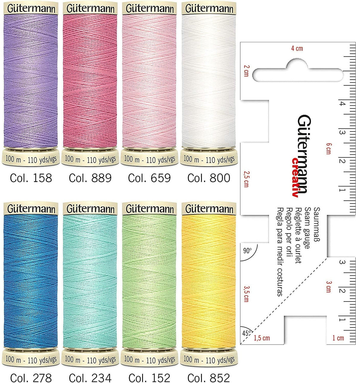 Gütermann Allesnäher Nähfaden-Set (8 Farben/ 100 m + Saummaß)