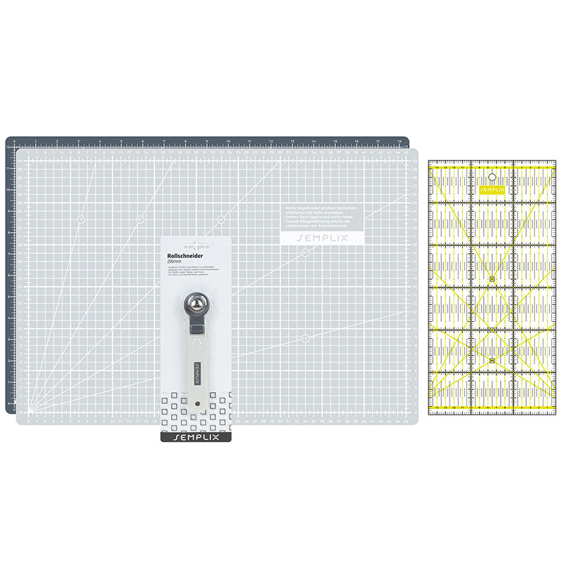 Semplix Schneidematten-Set A3 grau/gelb Lineal/ Rollschneider 28 mm