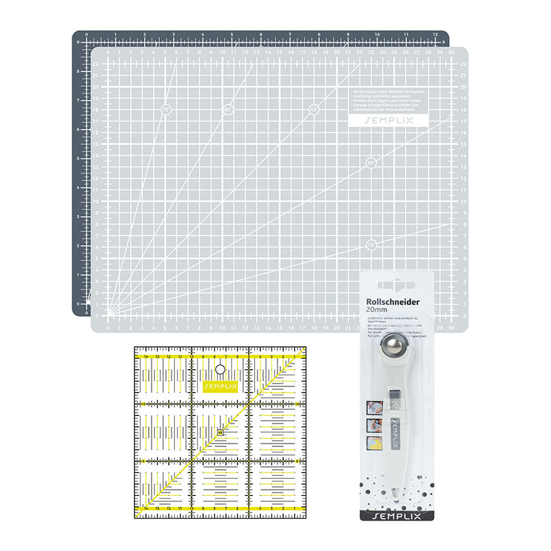 Semplix Schneidematten-Set A4 grau/gelb Lineal/ Rollschneider 20 mm
