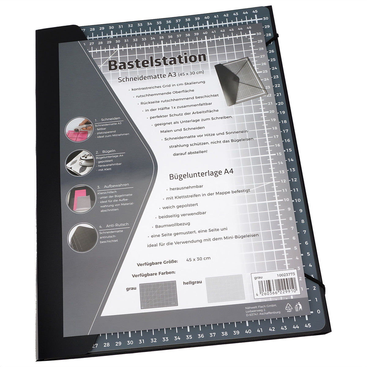 Bastelstation grau (34 x 25 x 2 cm / faltbare Schneidematte A3 + Bügelunterlage A4)