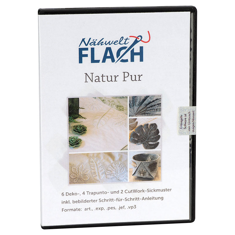 Nähwelt Flach  Stickmuster CD "Natur Pur" (6 Deko- 4 Trapunto- 2 Cutwork-Stickmuster)