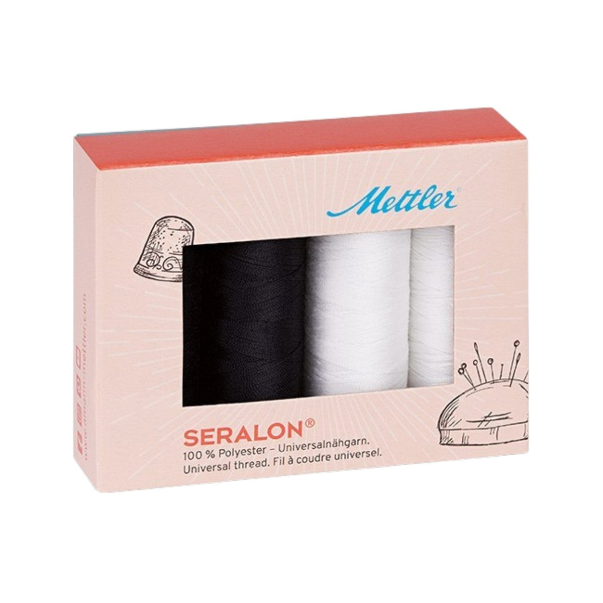 Amann Mettler Seralon No.100/ 200 m Garnset (2 x schwarz/ 2 x weiß)