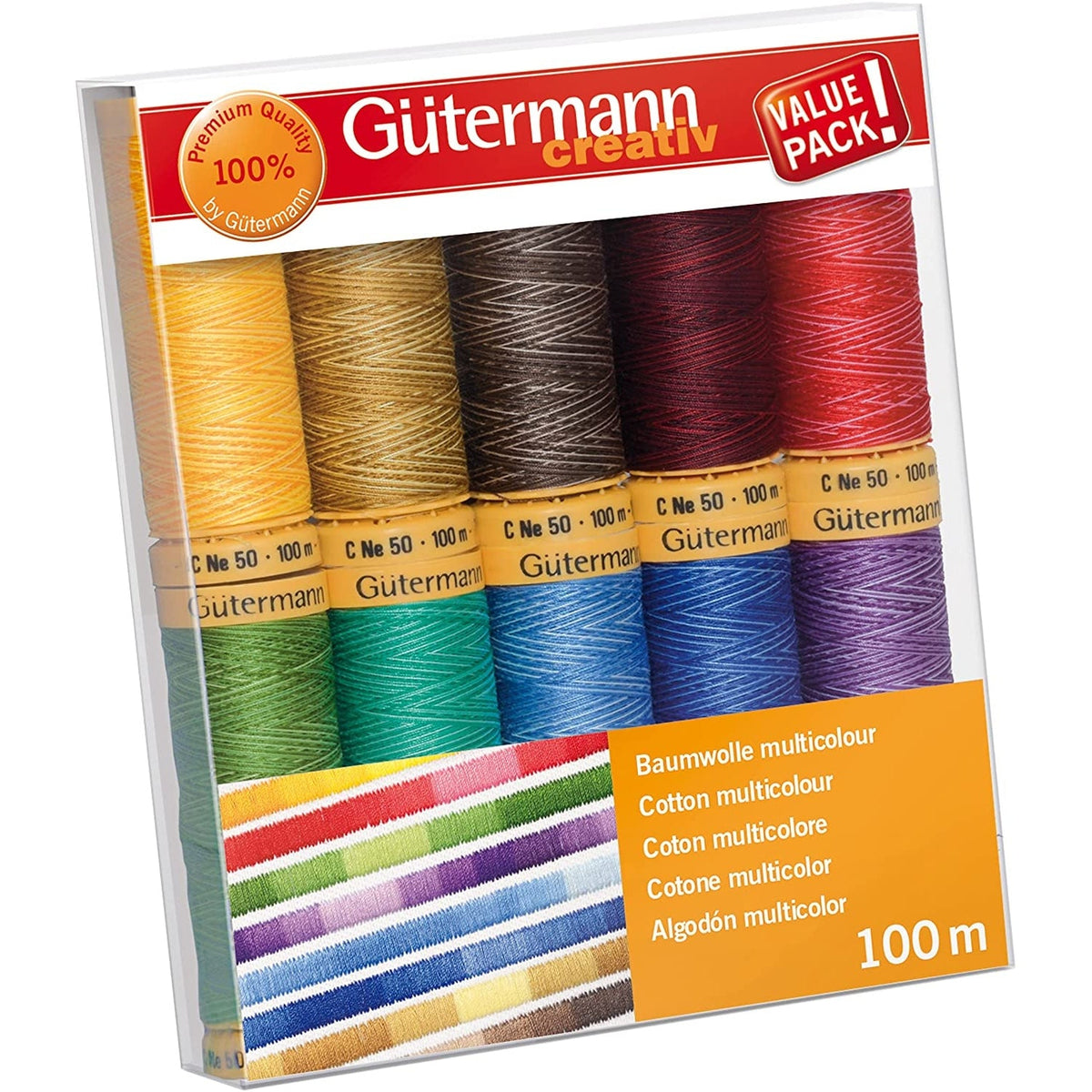 Gütermann Multicolour Baumwolle Nähfaden-Set-1 (10 Farben/ 100 m)