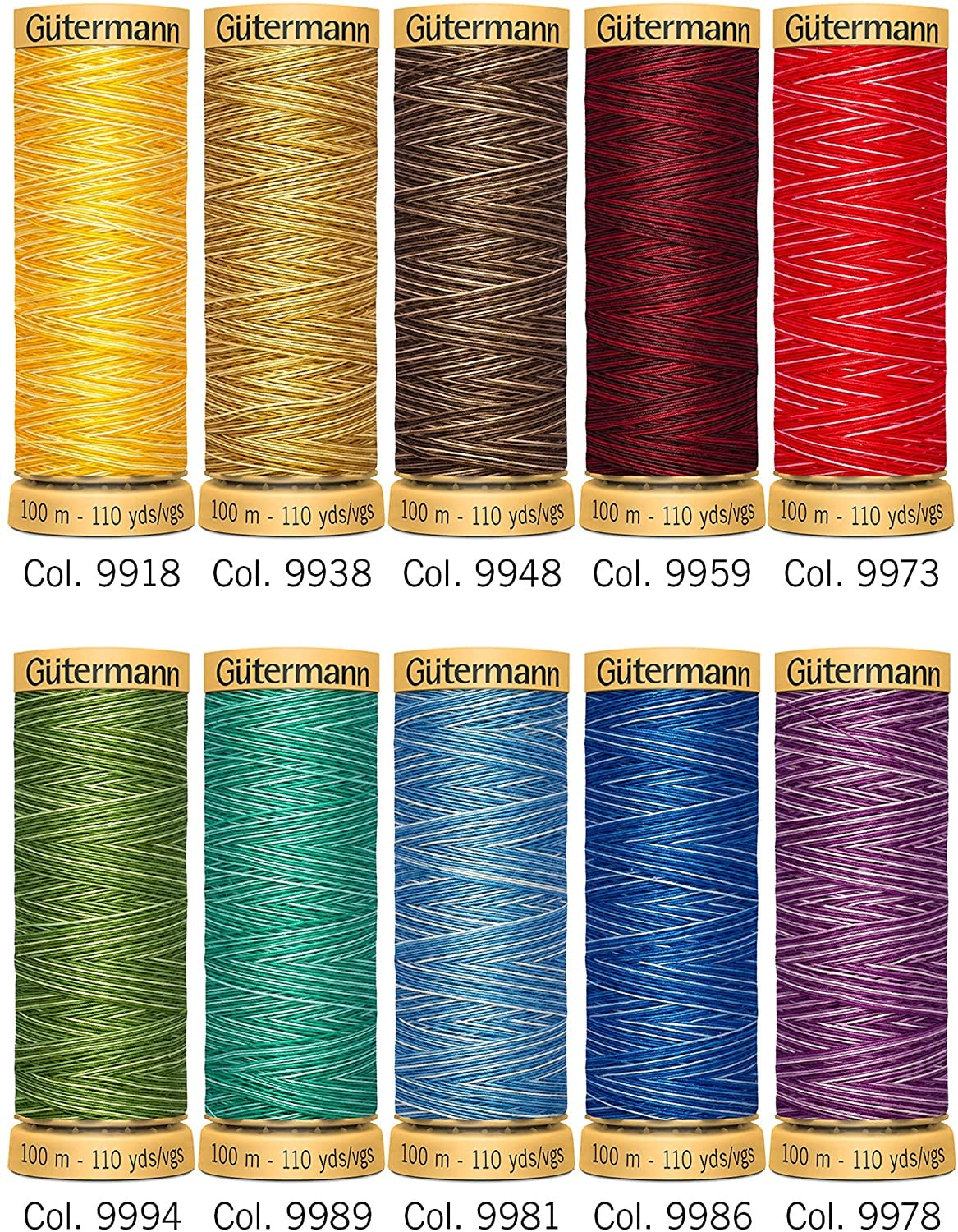 Gütermann Multicolour Baumwolle Nähfaden-Set-1 (10 Farben/ 100 m)