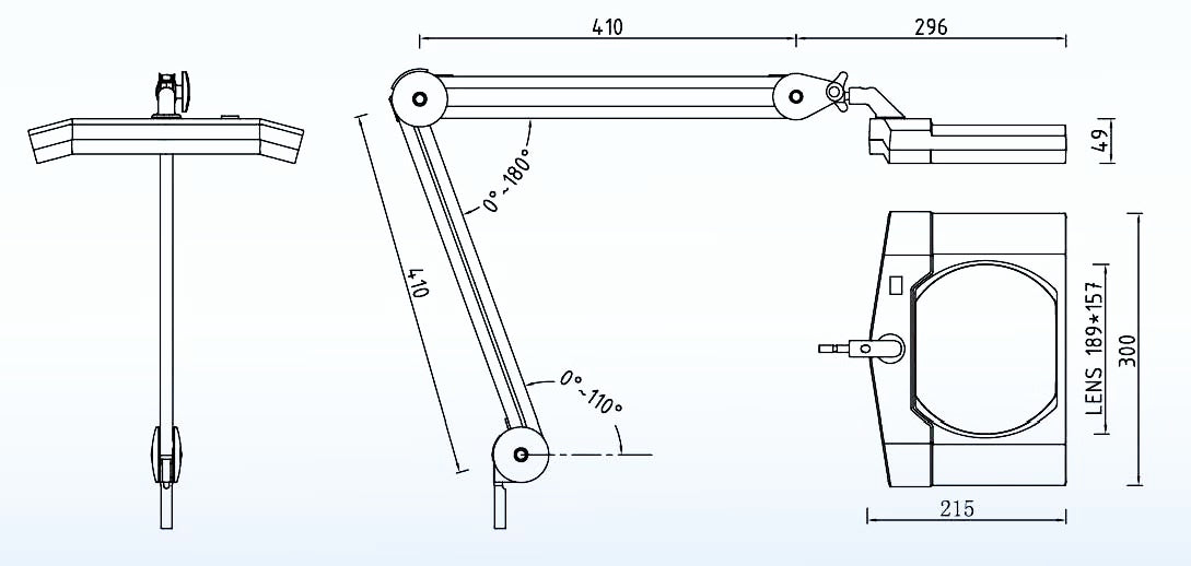Semplix LED Lupen-Stehlampe 3D weiß (Linse 189x157mm/ inkl. Standfuß m. Rollen/ 2 Tabletts)