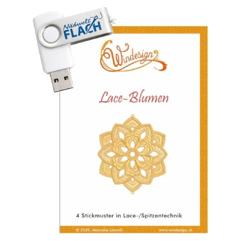 Windesign Stickmuster USB Blumen Lace-/ Spitzentechnik (4 Stickmuster)