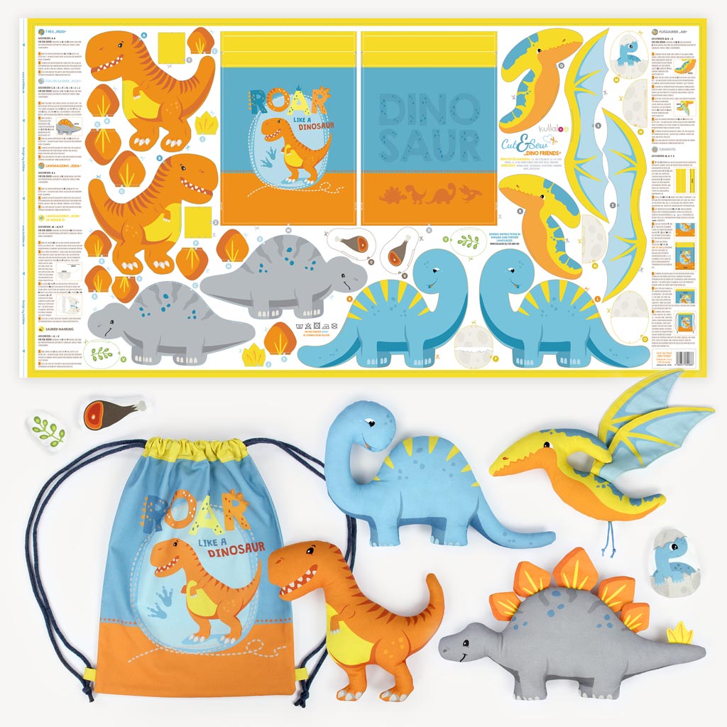 Kullaloo Cut & Sew Panel "DINO FRIENDS" (80 x 155 cm)