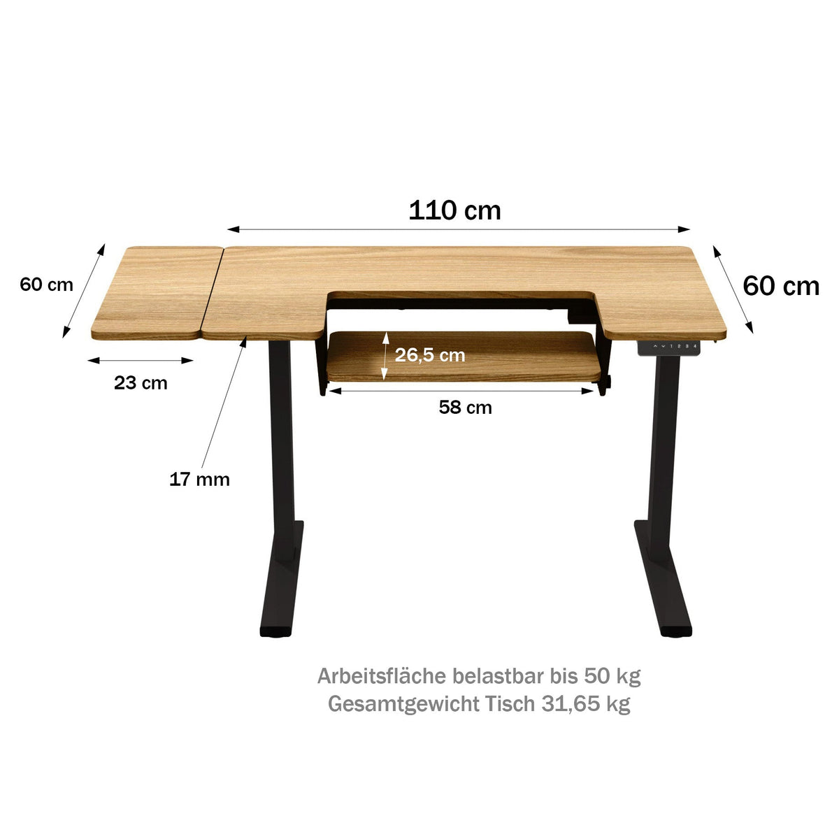 Semplix Hobby- und Nähtisch elektrisch höhenverstellbar mit Ausschnitt (schwarz/ Eiche-Design)