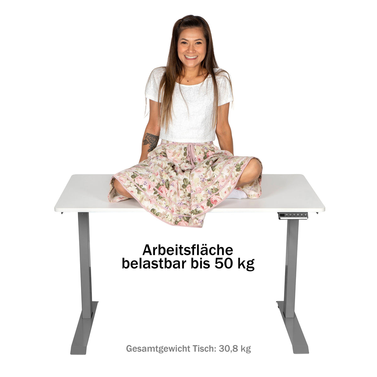 Semplix Hobby- und Arbeitstisch, Nähtisch elektrisch höhenverstellbar (schwarz/ Eiche-Design)
