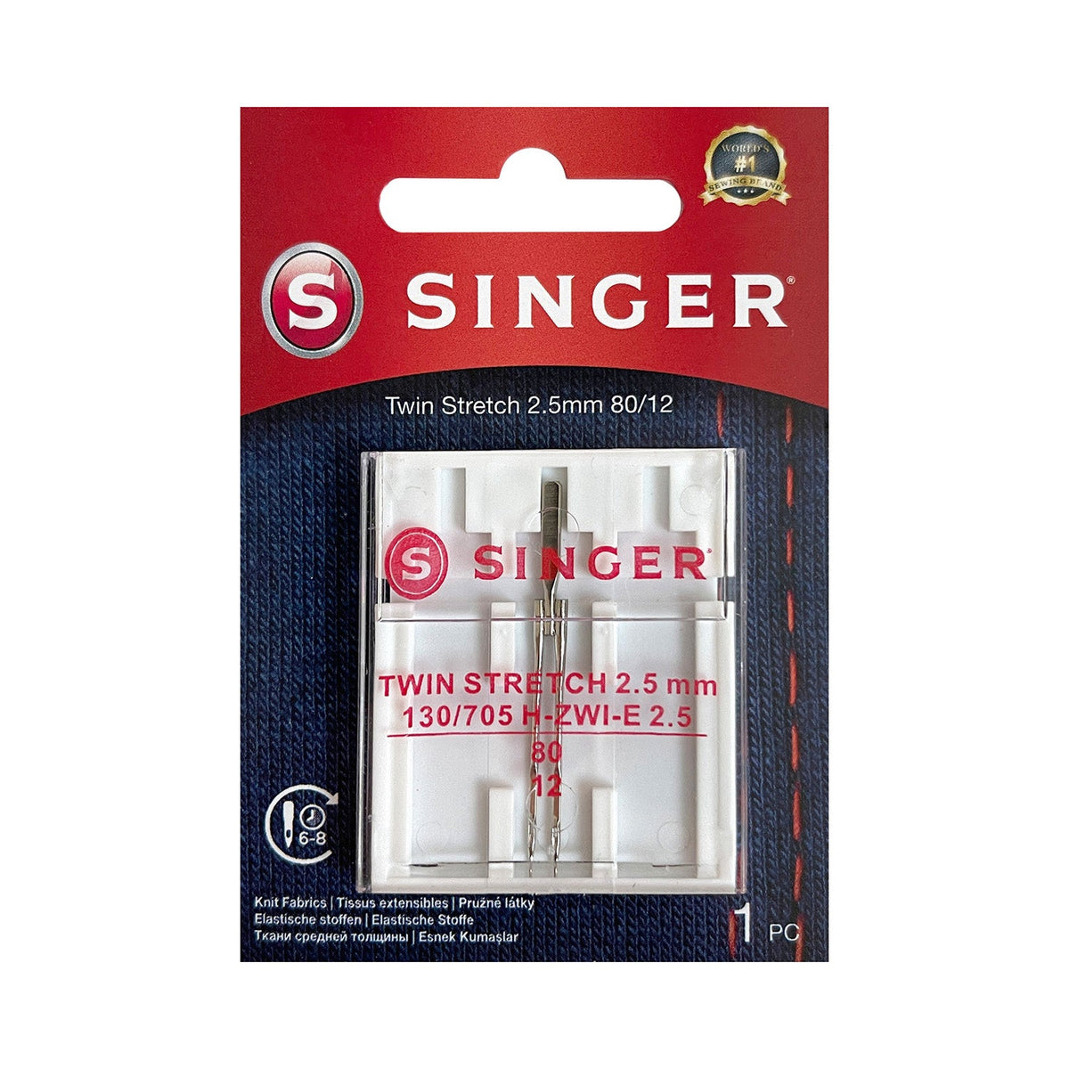 Singer Zwillingsnadel Stretch Stärke 80/ 2,5 mm/ System 130/ 705H-ZWI-E/ 1 Nadel