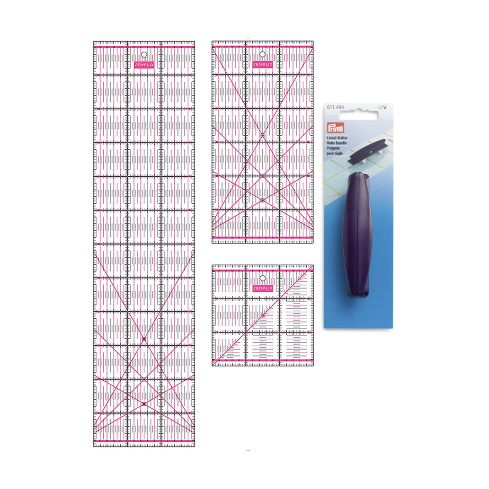 Semplix Patchwork Lineal Set kleines Bundle cm pink + GRATIS Prym Lineal-Halter mit Saugnäpfen