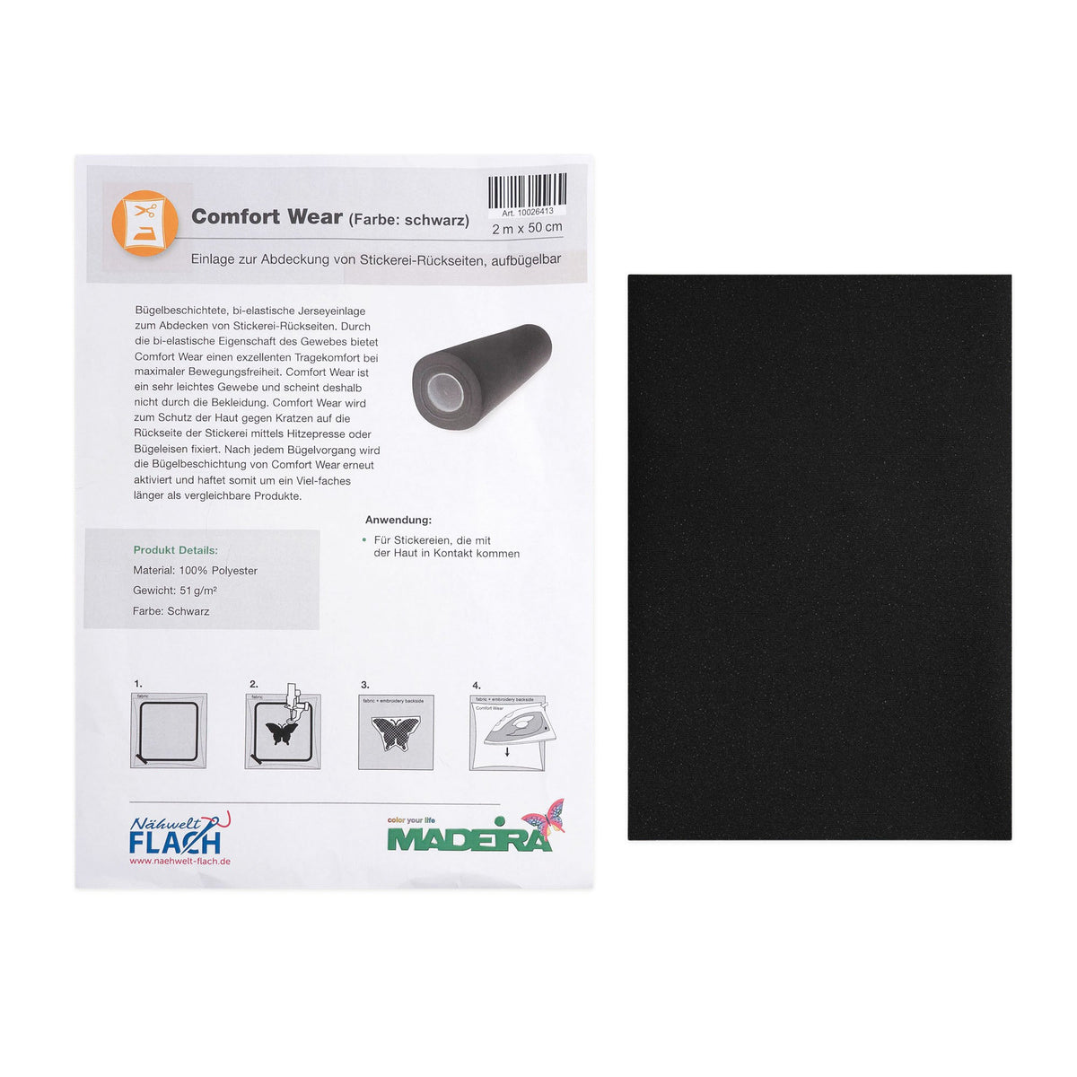 Comfort Wear (für Stickerei-Rückseiten/ aufbügelbar/ 2 m x 50 cm/ schwarz)