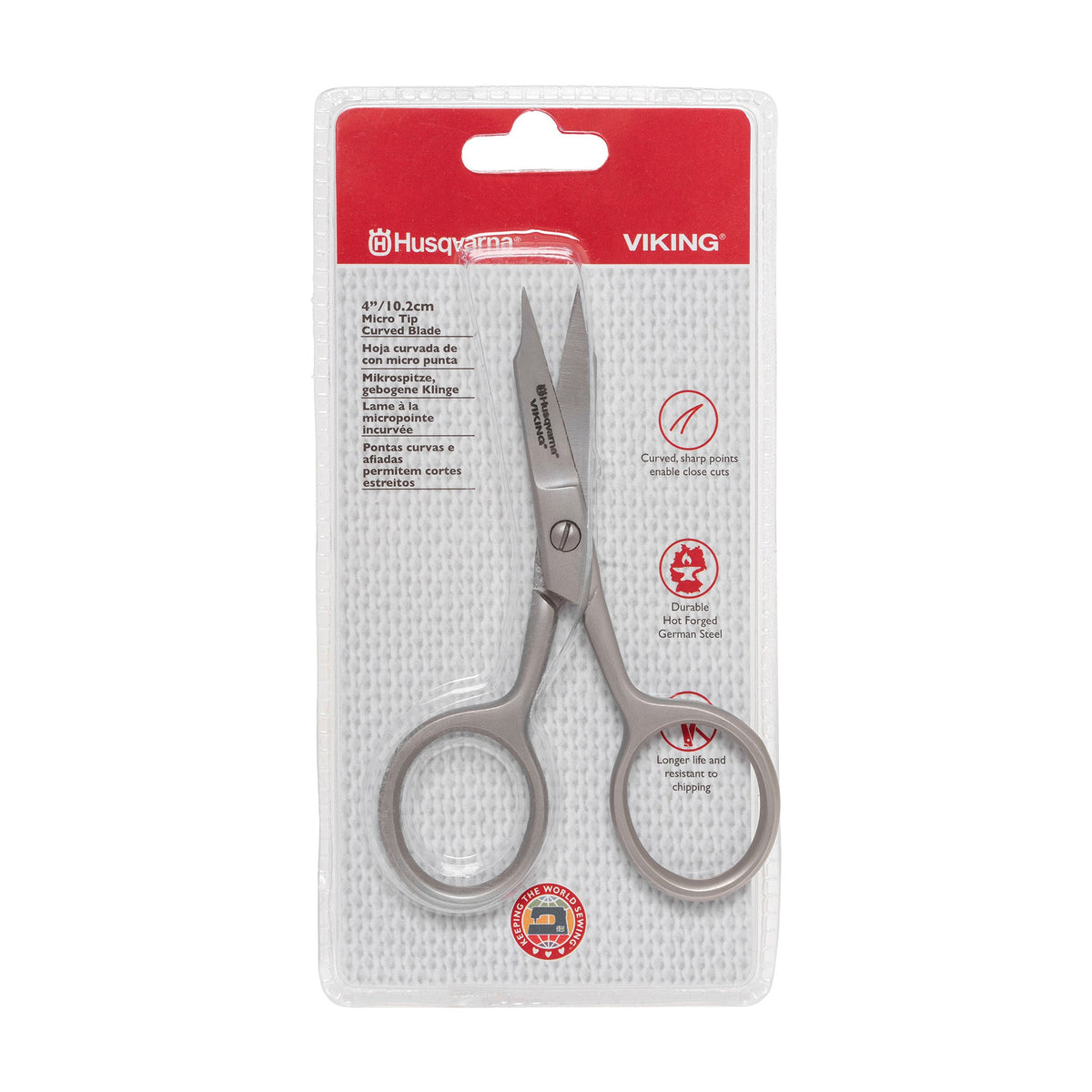 Husqvarna Viking gebogene Stickschere Mikrospitze (10,2 cm/ 4"/ silbergrau-matt)