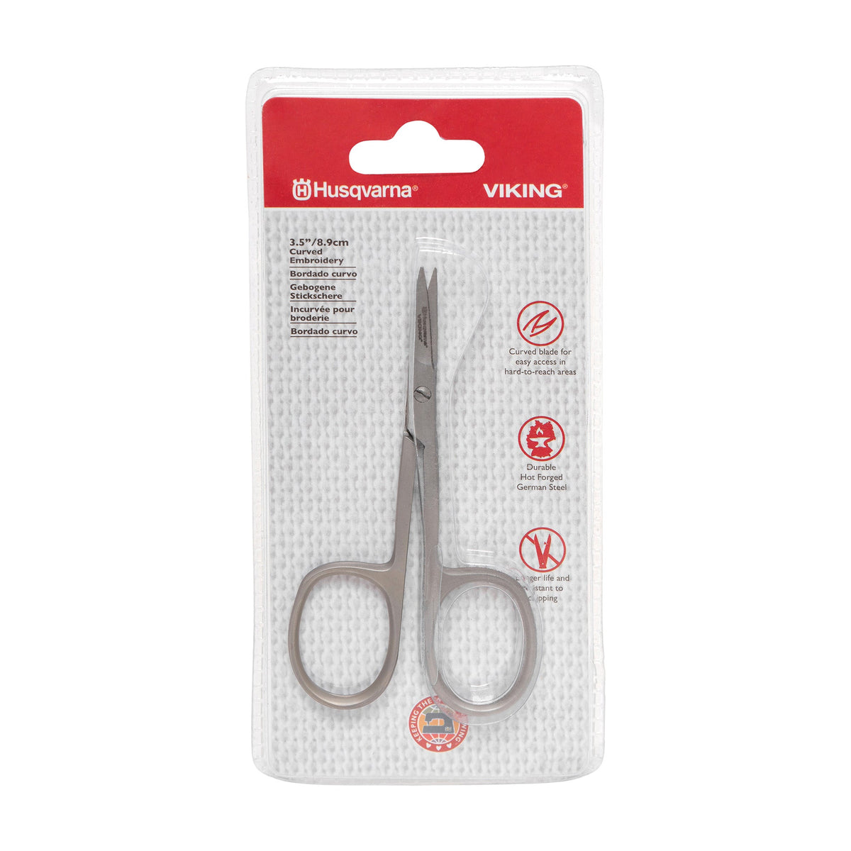 Husqvarna Viking gebogene Stickschere (8,9 cm/ 3,5"/ silbergrau-matt)