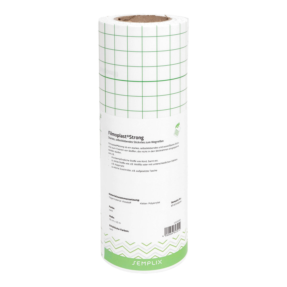 Semplix Filmoplast® Strong (0,33 m x 25 m/ selbstkl.Stickvlies zum Wegreißen/ weiß)