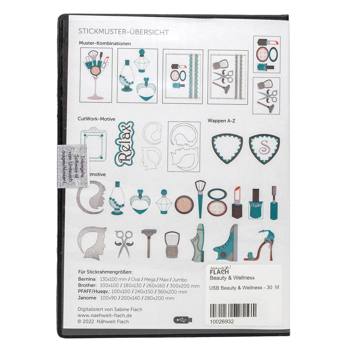 Nähwelt Flach Stickmuster-Collection "Beauty & Wellness" (30 Stickmuster/ USB)
