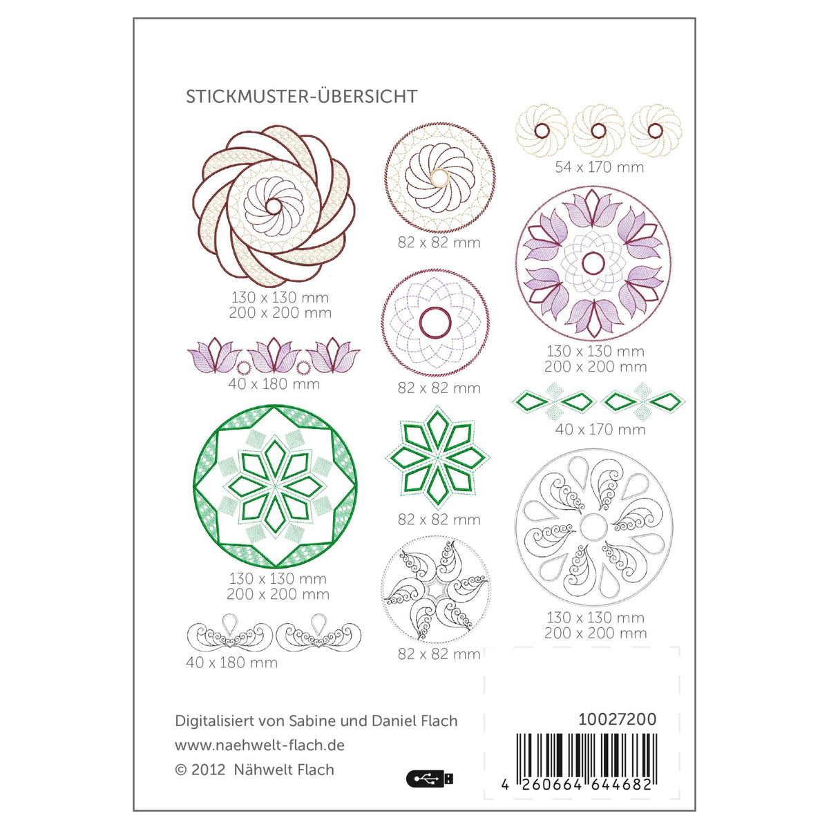 Nähwelt Flach Stickmuster USB "Mandalas" (5 Mandala-Gruppen/ je 3 Varianten)