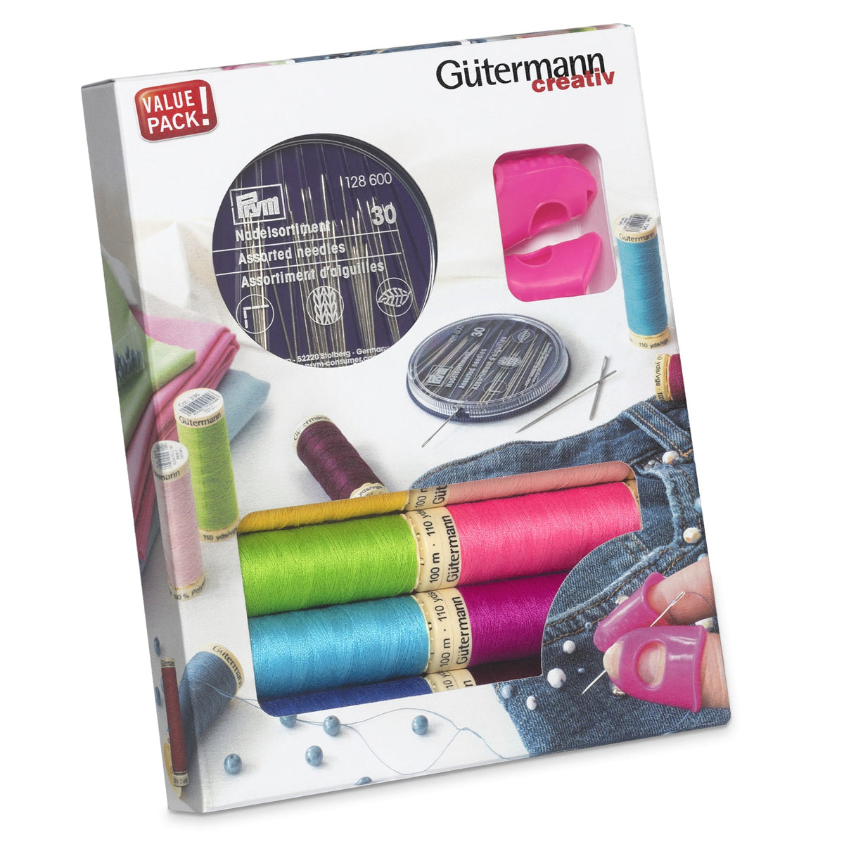 Gütermann Allesnäher + Handnähnadel + Greifer Nähfaden-Set (8 Farben/ 100 m)
