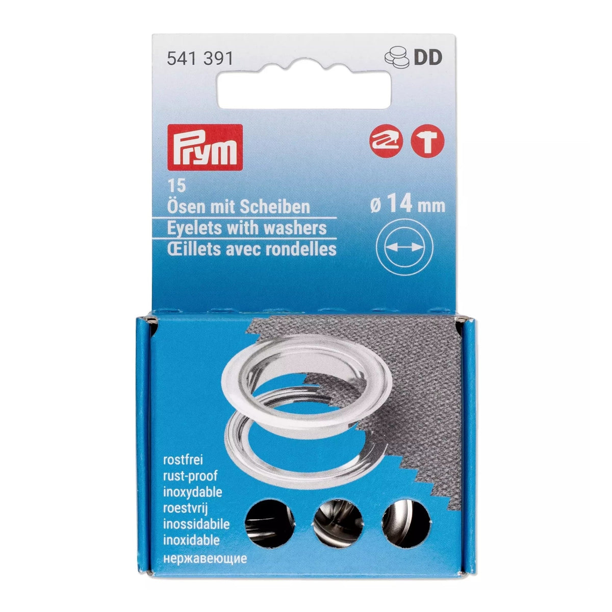 Prym Ösen mit Scheiben (14 mm/ silberfarbig/ 15 St./ ohne Werkzeug)