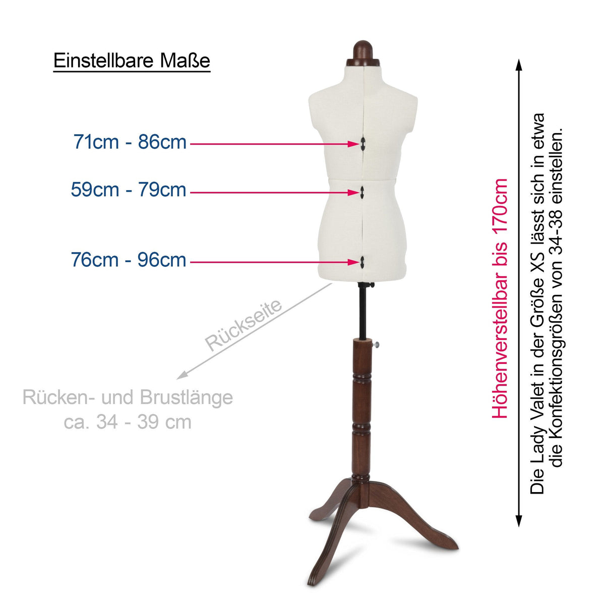 Lady Valet Schneiderbüste Schneiderpuppe Größe XS - white