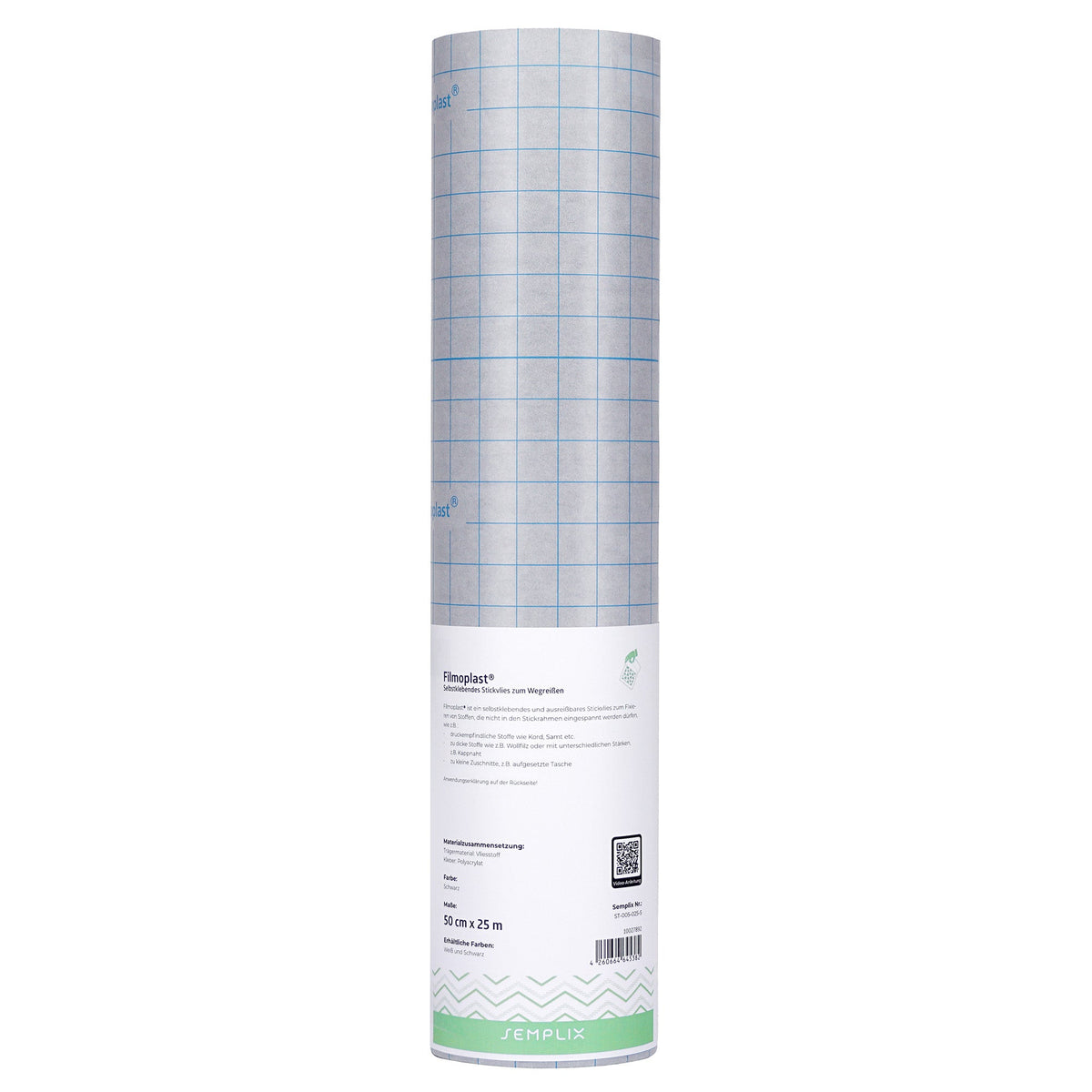 Semplix Filmoplast® (50 cm x 25 m/ selbstkleb. Stickvlies zum Wegreißen/ schwarz)