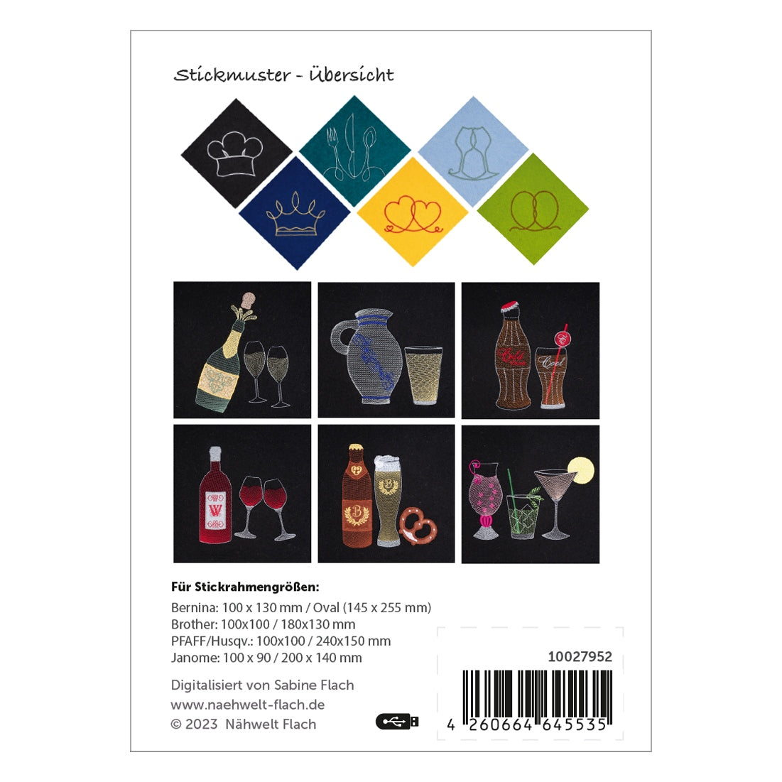 Nähwelt Flach Stickmuster USB "Party Drinks" (12 Stickmuster)