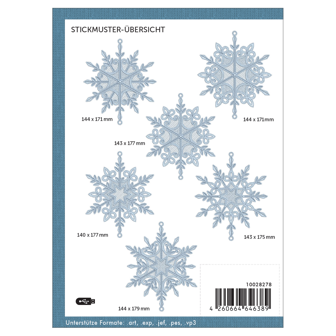 Windesign Stickmuster USB Schneeflocken II (6 Lace Motive)