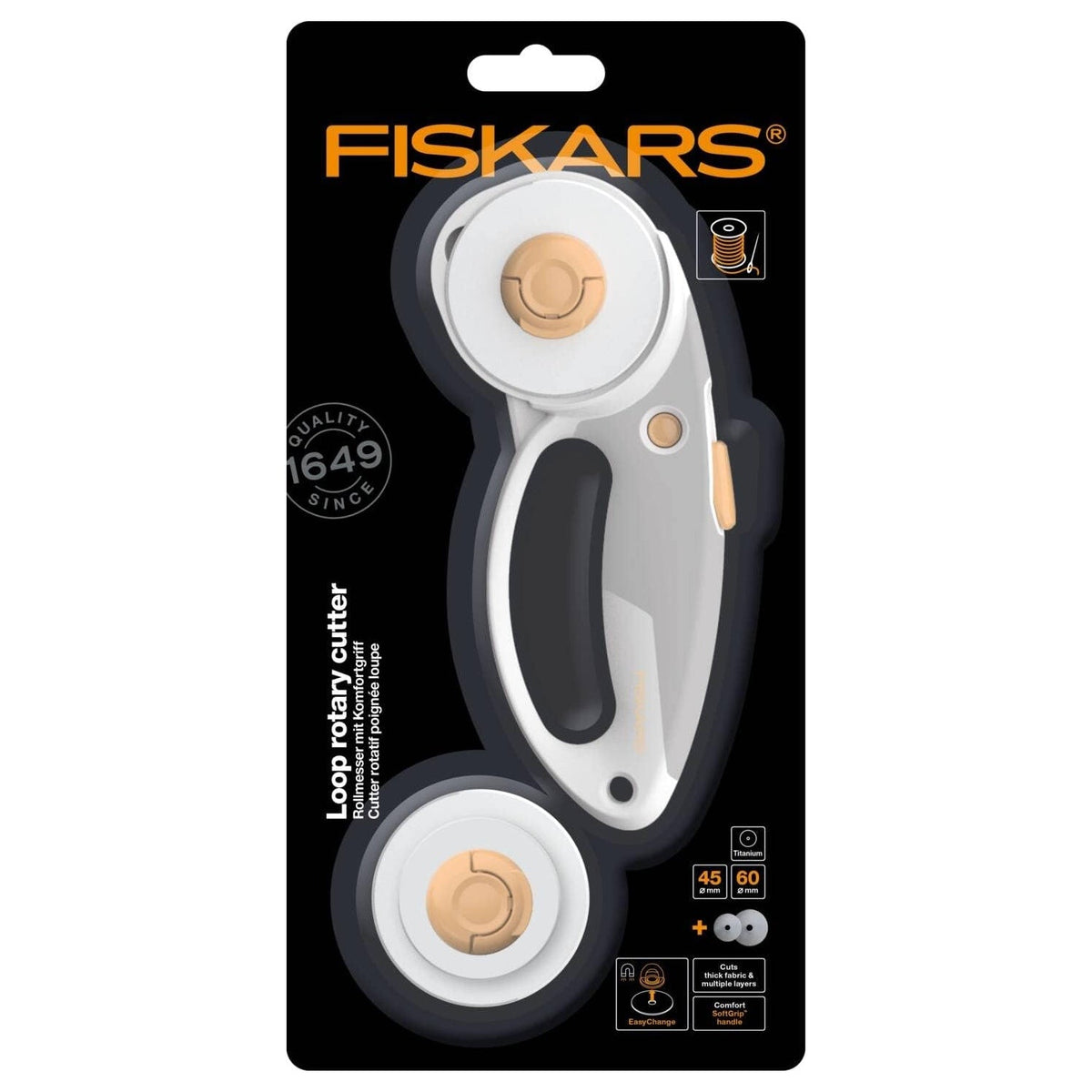 Fiskars Duoloop Rollmesser / Rollschneider mit Komfortgriff ( Ø 45 + Ø 60 mm)