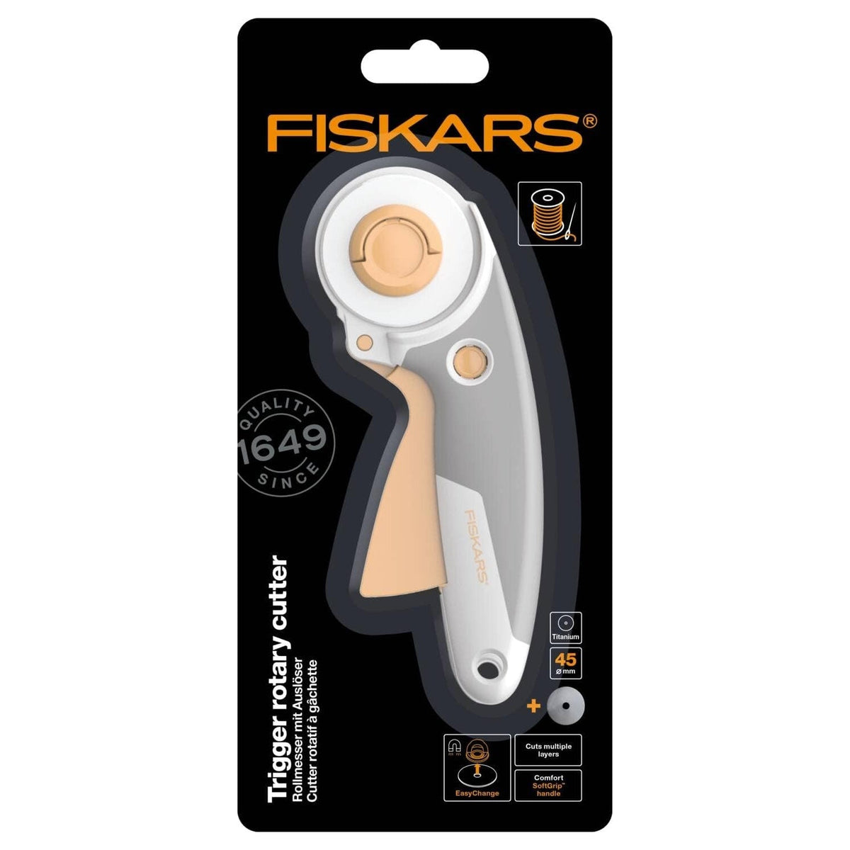 Fiskars Rollmesser/ Rollschneider mit Auslöser (Ø 45 mm)