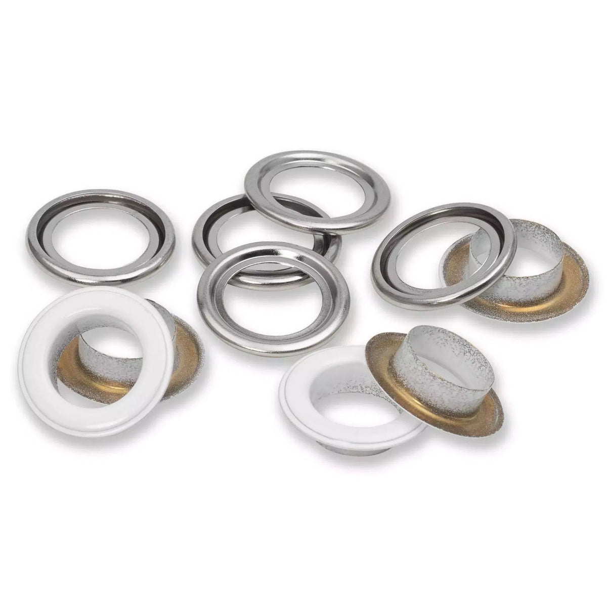Prym Ösen mit Scheiben (14 mm/ weiß-silberfarbig/ 15 St.)