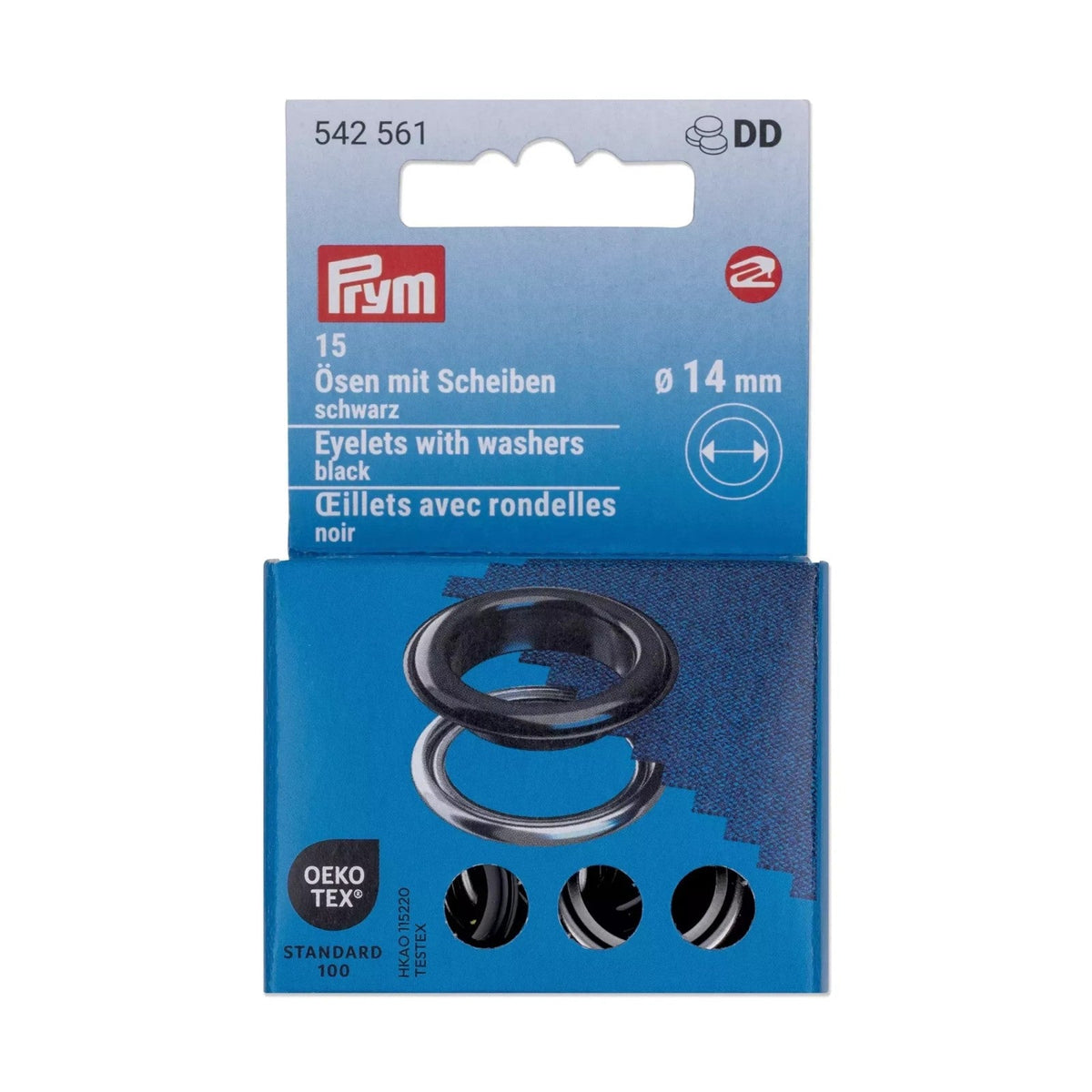 Prym Ösen mit Scheiben (14 mm/ schwarz-silberfarbig/ 15 St.)