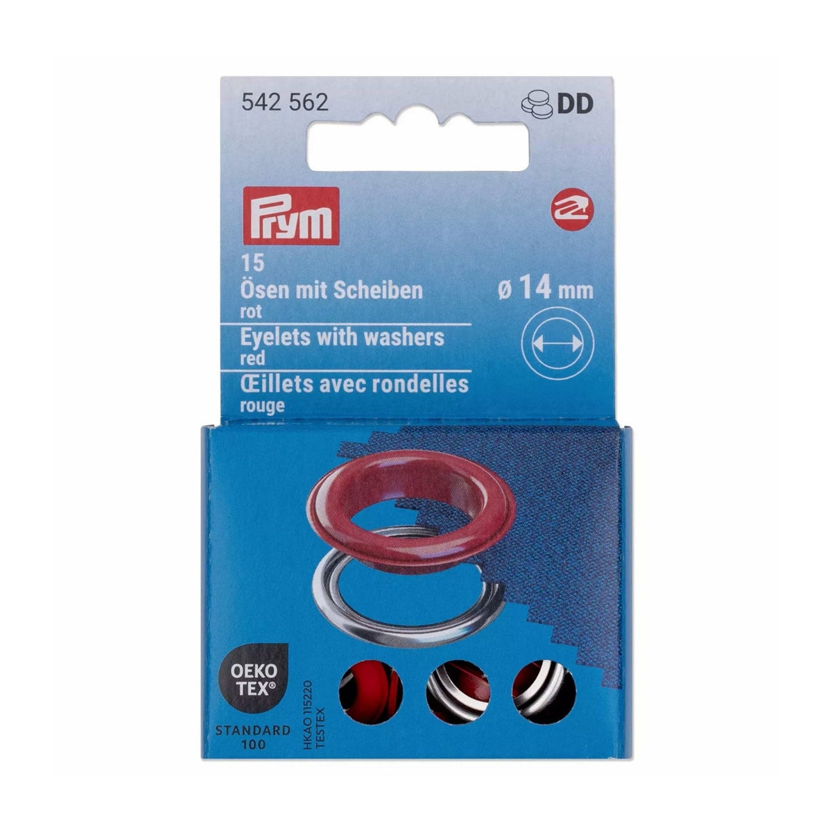 Prym Ösen mit Scheiben (14 mm/ rot-silberfarbig/ 15 St.)