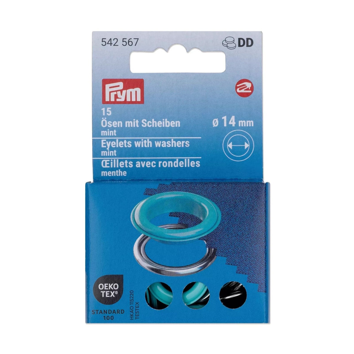 Prym Ösen mit Scheiben (14 mm/ mint-silberfarbig/ 15 St.)