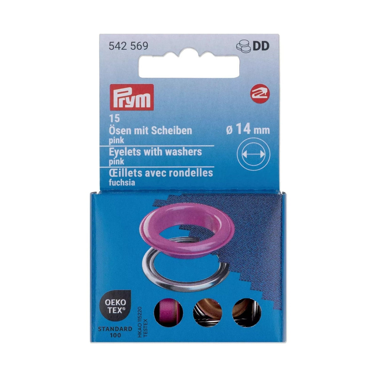 Prym Ösen mit Scheiben (14 mm/ pink-silberfarbig/ 15 St.)