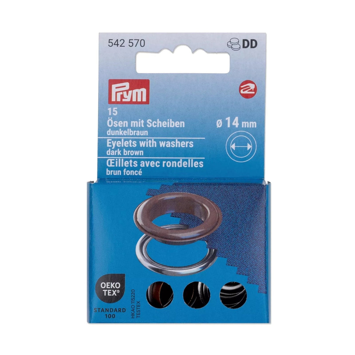 Prym Ösen mit Scheiben (14 mm/ dunkelbraun-silberfarbig/ 15 St.)