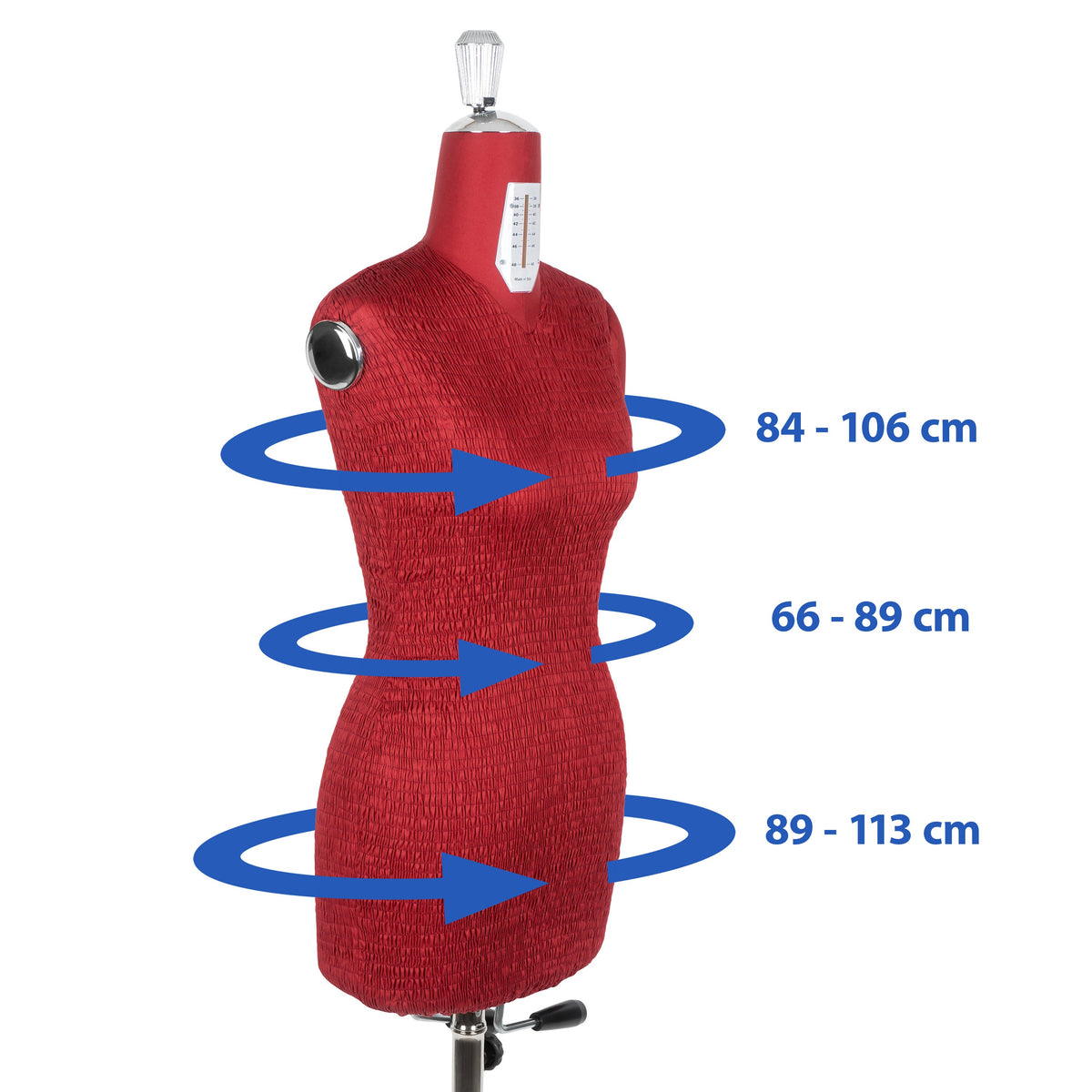 Fabma hochwertige Schneiderpuppe/Schneiderbüste / Arm links und rechts / mit Rollen (weiblich / Größe 36 - 48 / rot / verstellbar)